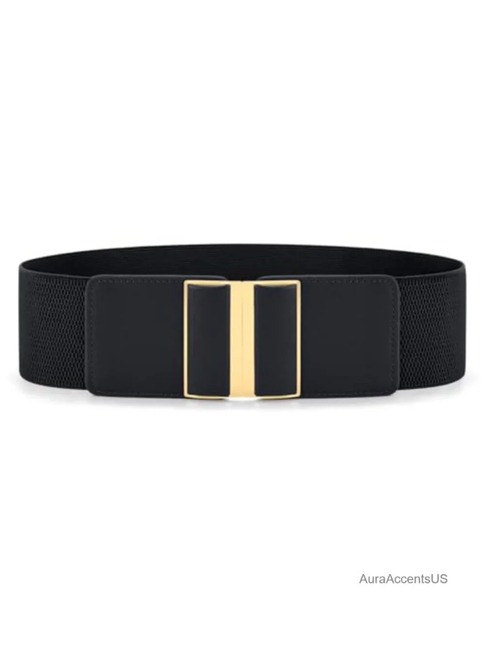 Wide Elastic Belt with Interlocking Buckle - Stretchy Waistband for Dresses